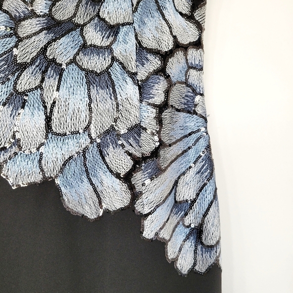 Adrianna Papell Sleeveless Black & Blue Sequin Embroidered Mermaid Dress Size 6 - Picture 8 of 11